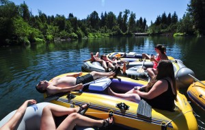 A pretty typical scene during the 5.5 hours on the river.  Typically only one or two people are actually paying attention to where we are going