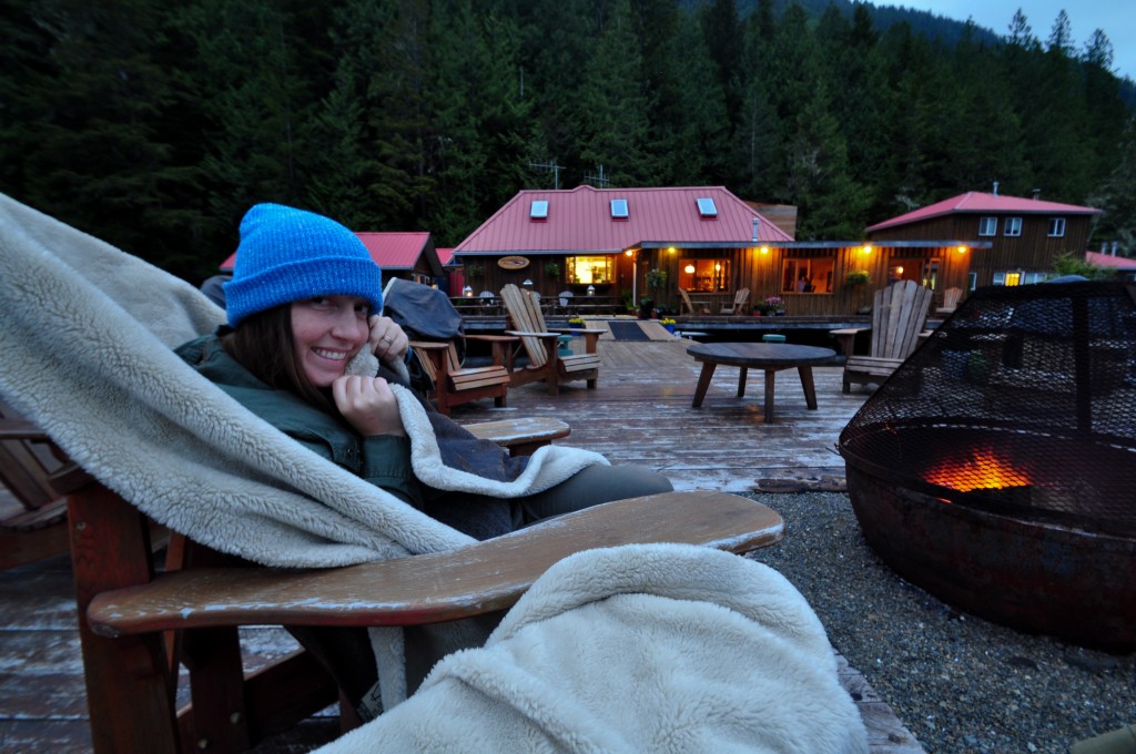 A tradition at Nimmo Bay is the warmed blanket at the dockside fire pit  