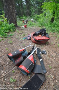 Shaun's harness and foot spikes used for climbing trees